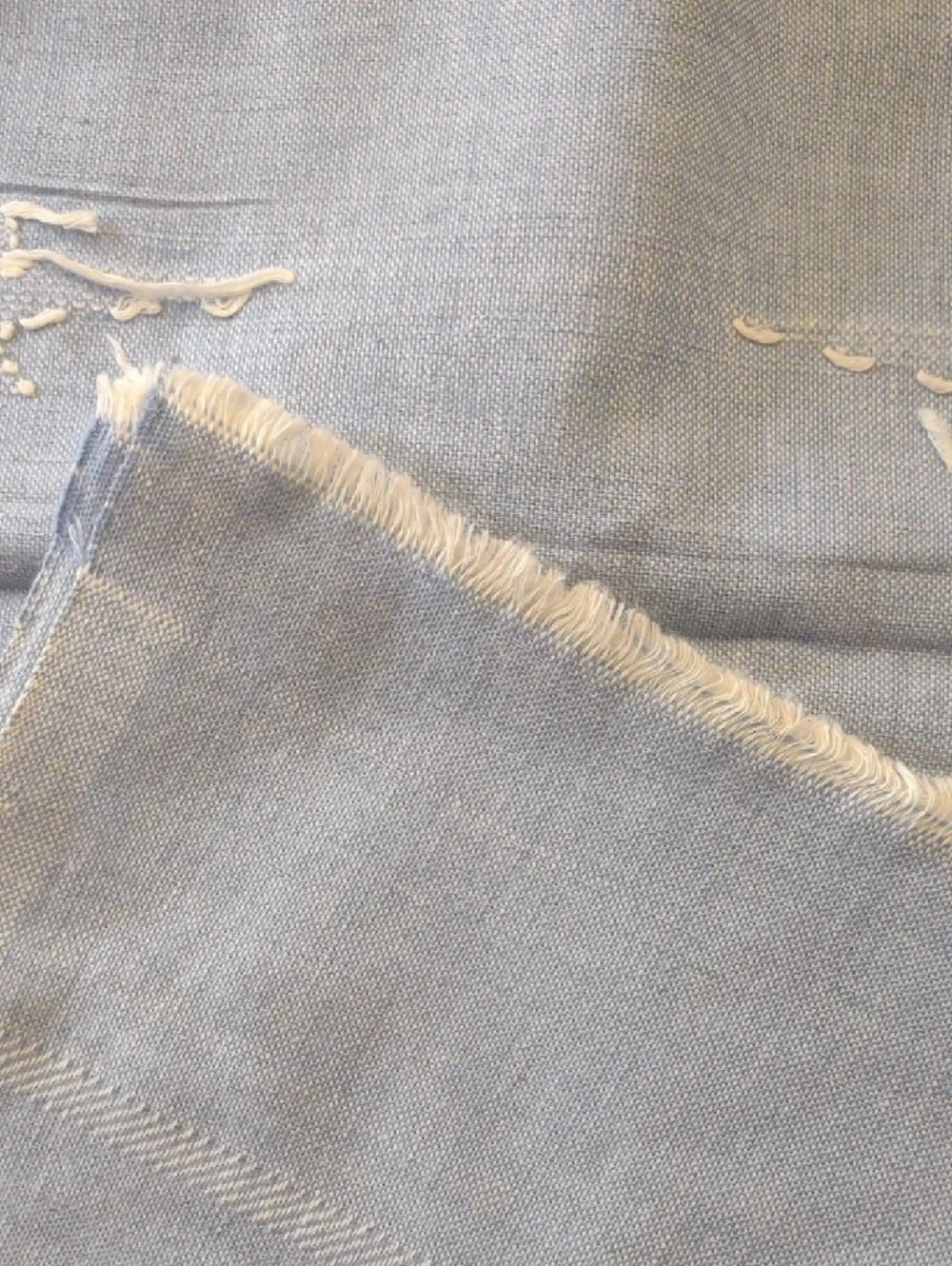 Vintage Hand Woven/Embroidered Lt. Blue Striped Napkin & Table Cloth/Runner Set